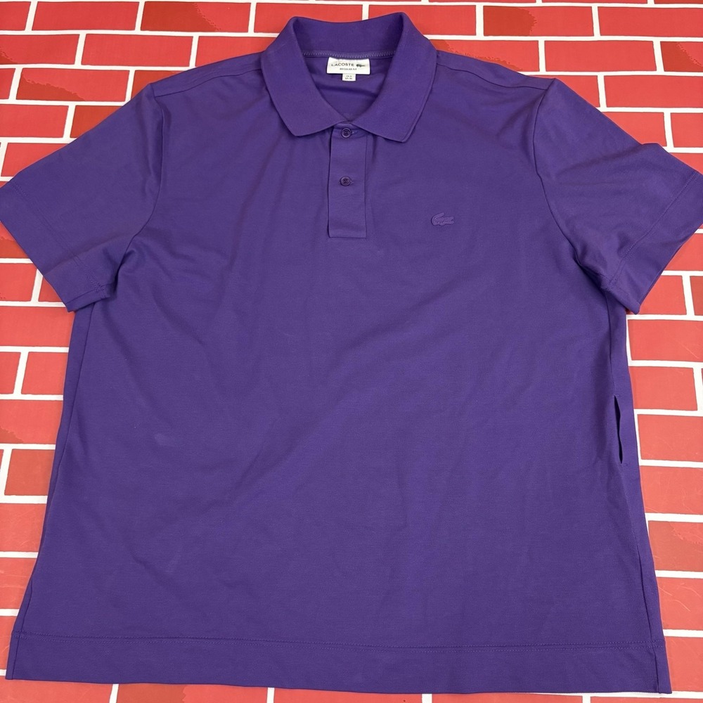 Lacoste Polo Shirt Mens XL Purple Regular Fit Knit Croc Logo Short Sleeve